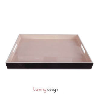 Pink lacquer rectangular tray with white border 45*35*H4cm